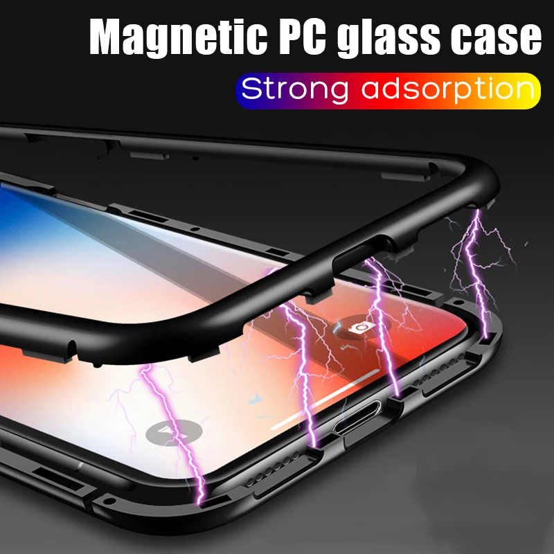 Magnetic Adsorption Phone Cover For iPhone XS Max XR X 10 Flip Case Tempered Glass Metal 7 8 Plus 6 6S |