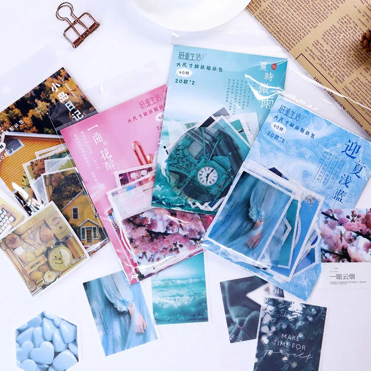 

40 pcs/pack Summer Light Rain Decorative Adhesive Stickers DIY Decoration Diary Stationery Stickers Children Gift