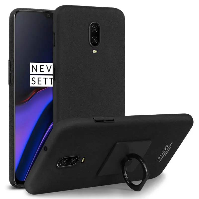 IMAK Back Cover for OnePlus 6T Coque Matte Surface Shell Ring Grip Stent PC Phone Case + Screen Film Cases |