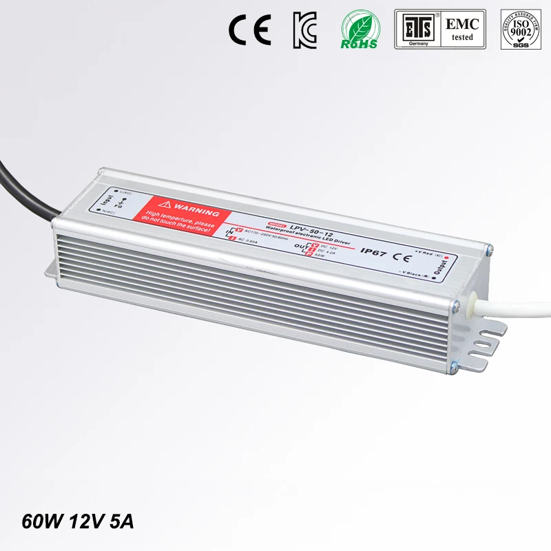 

DC 12V 60W 5A Waterproof IP67 Electronic LED Driver outdoor use power supply led strip transformers adapter,Free shipping