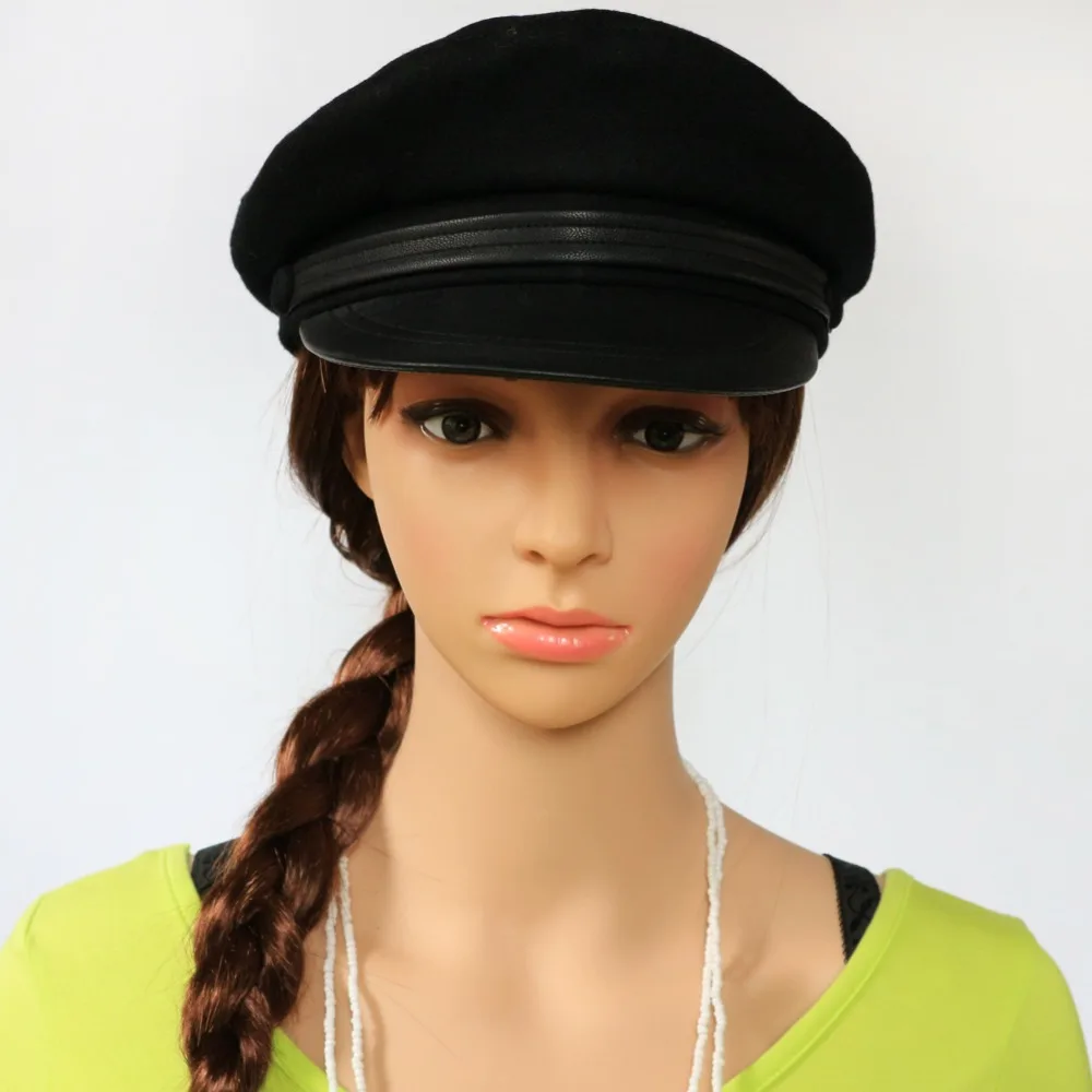 Модная черная темно синяя шляпа в стиле милитари шерстяная шапка матроска