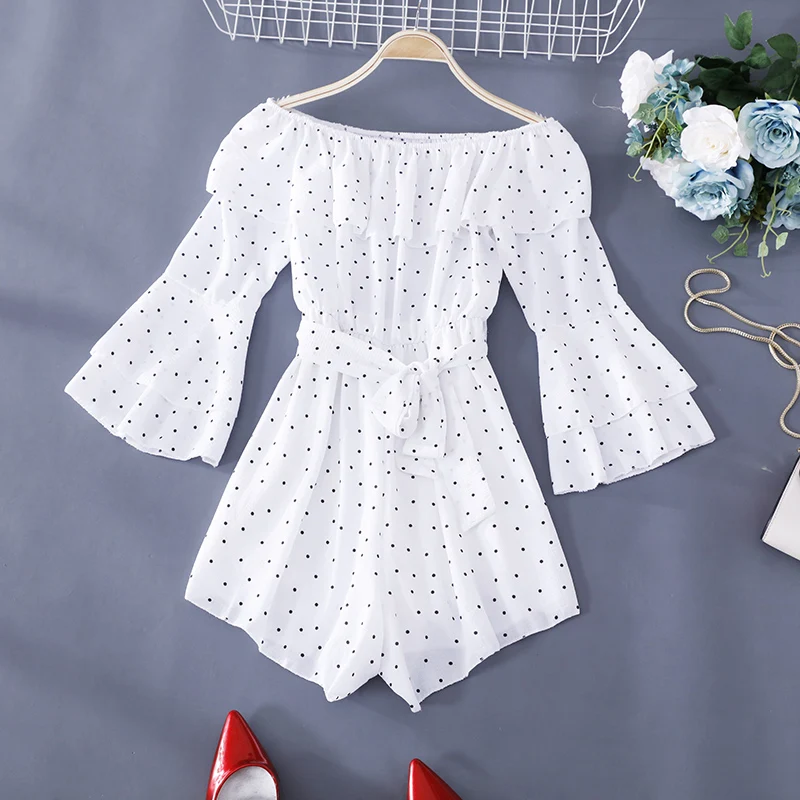 Повседневные Свободные Комбинезоны в горошек с вырезом лодочкой и оборками |