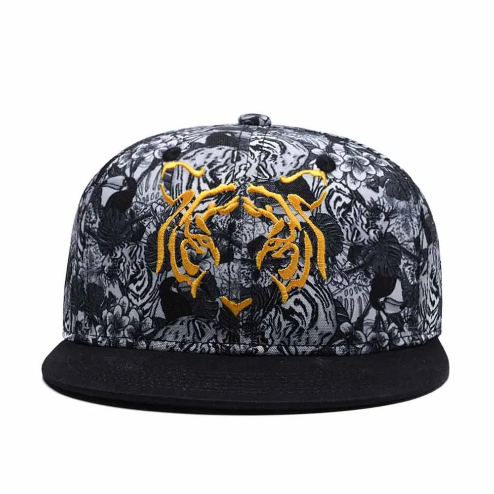 Snapback Кепка с тигром, кепка для мужчин и женщин, регулируемая плоская кепка с цветочным принтом в виде Розы, спортивная летняя Молодежная бейсболка в стиле хип-хоп, Черная
