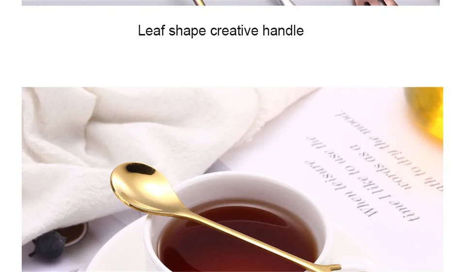 Creative Stainless Steel Fork Spoon Leaf Shape Handle Coffee Cake Dessert Ice Cream Forks Spoons Glossy Household Tableware 1pcs