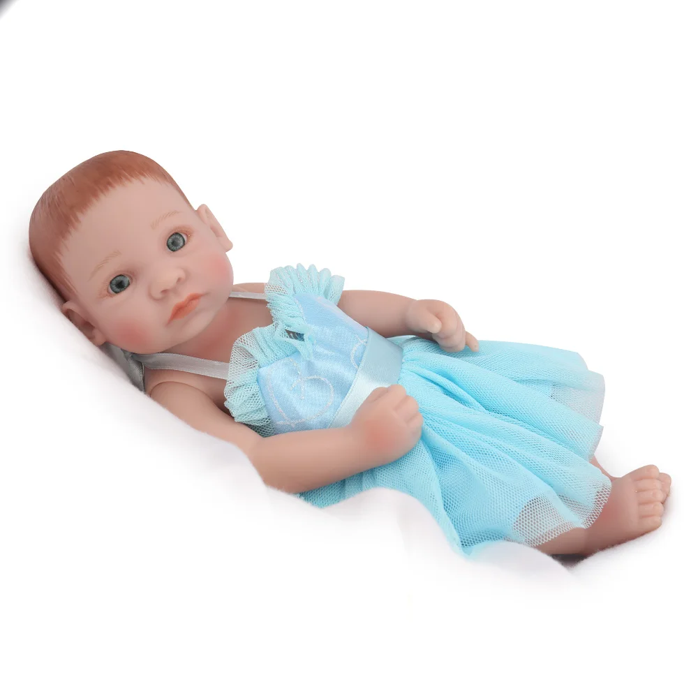 Кукла npk Reborn Baby Doll, мини-синяя юбка, для девочек, для малышей, 10 дюймов, полная виниловая ванна, куклы, игрушки, подарок для детей, Рождество, день рождения