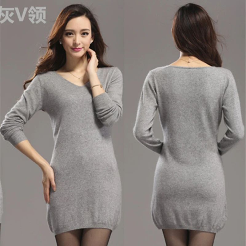 Autumn Winter Sweater Fashion 100% Mink Cashmere Long Women Dress Slim Warm Sweaters Knitted Pullovers Tops Female | Женская одежда