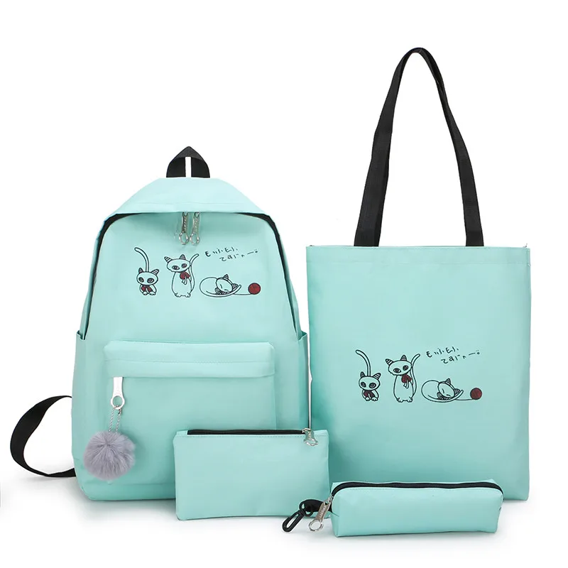 4Pcs/Set Travel Casual Oxford Letter Backpack Preppy Style Cute School Bags For Teenage Girls Women Cat Book Bag Rucksack Dame - Цвет: Blue-S
