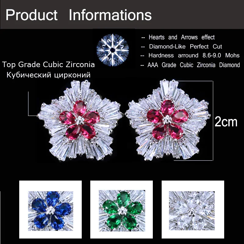 CWWZircons корейский модный бренд ювелирных изделий Розовый Красный кубический цирконий кристалл цветок рождественские серьги Подарки для женщин CZ179