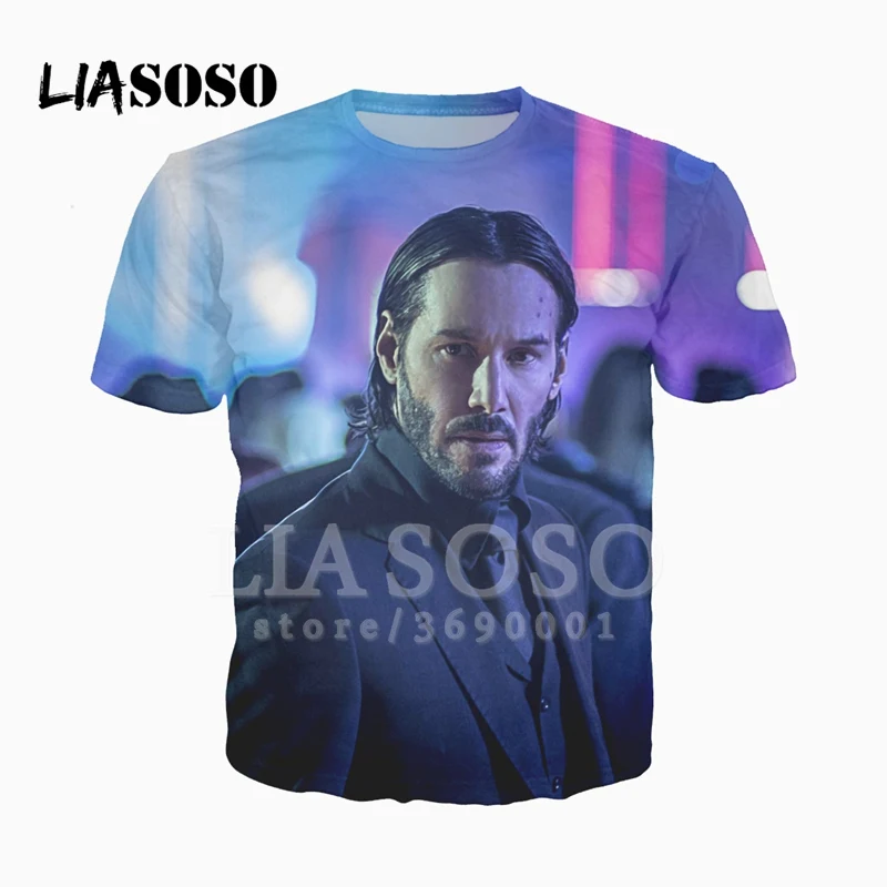 LIASOSO, 3D принт, для женщин и мужчин, фильм, Джон уик, футболка, летняя футболка, повседневный пуловер, хип-хоп, модный, короткий рукав, X2346
