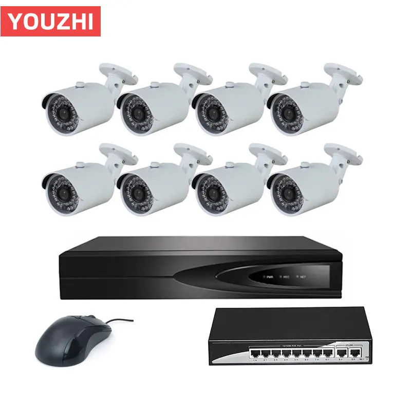 8 ch 2MP poe переключатель cctv система видеонаблюдения 1080p камера nvr комплект|Система