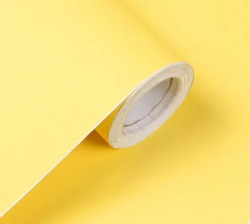 light yellow New Plain color thick PVC wallpaper self-adhesive solid color wallpapers bedroom living room decoration wall stickers waterproof - Цвет: light yellow