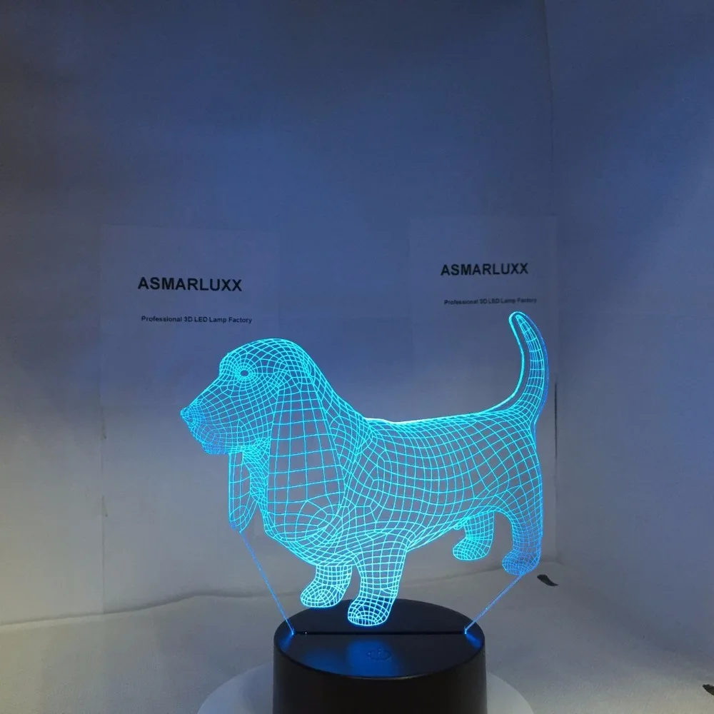 2018 Новый 3D собака Форма светодиодный Ночной светильник 7 Красочные визуальные