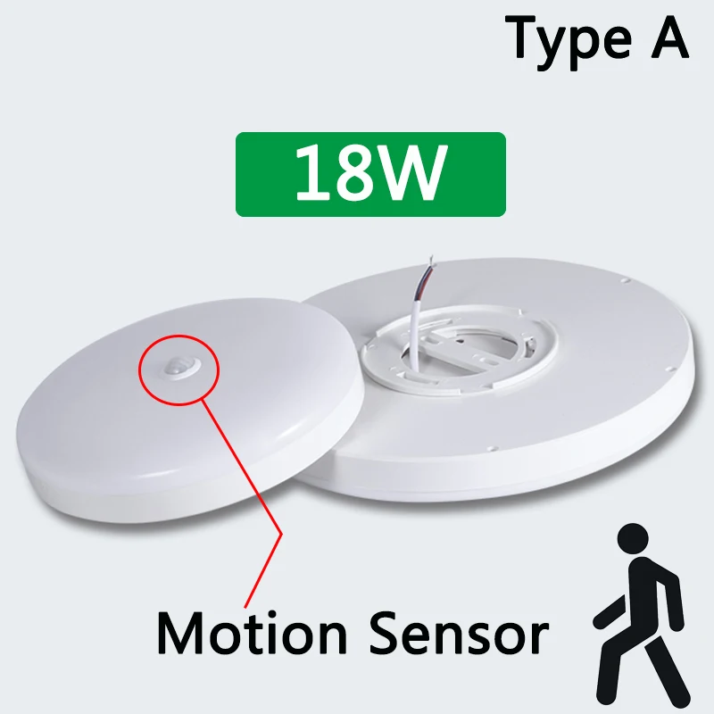 18W motion sensor Светодиодный потолочный светильник, лампа с датчиком движения, светильник s PIR, Ночной светильник, 220 В, поверхностное крепление, Светильники для дома, светильник ing, для гостиной, лестницы - Цвет корпуса: 18W motion sensor