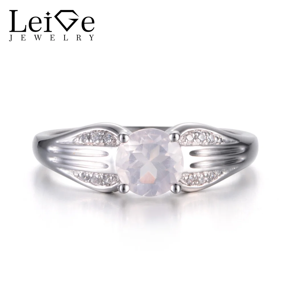 

Leige Jewelry Promise Rings Natural Pink Quartz Ring Round Cut pink Gemstone 925 Sterling Silver Romantic Wedding Gifts for Her