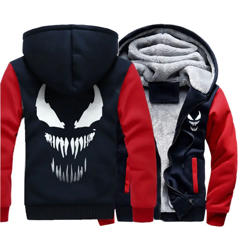 Зимние толстовки с капюшоном на молнии Venom куртки пуловеры мужские пальто