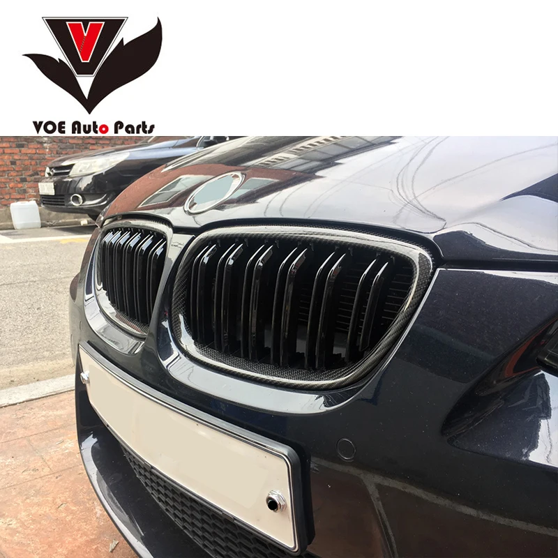 E92 M3 углеродное волокно глянец Черный 2-планка Передняя гоночная решетка гриль