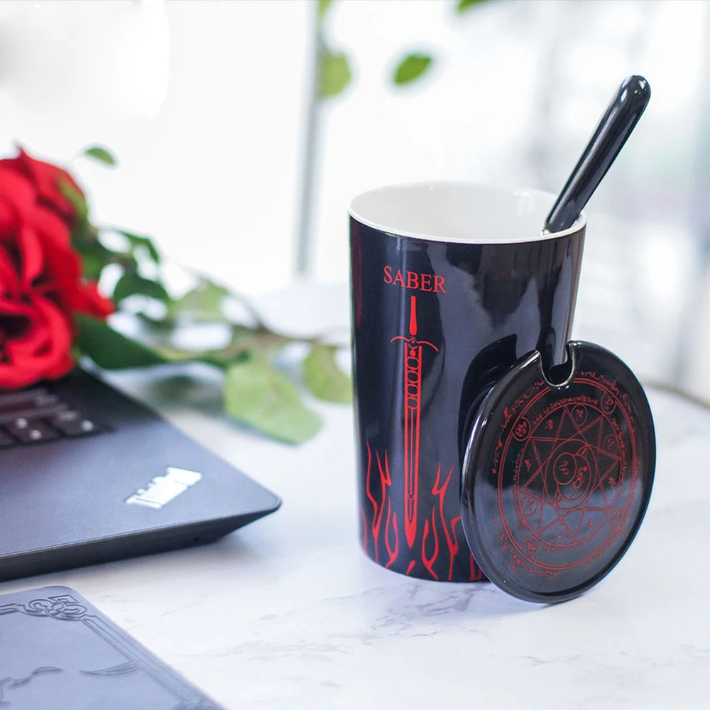 Аниме игра Fate/stay night Saber Alter чашка для воды кружка фарфоровая ложка + крышка чашки