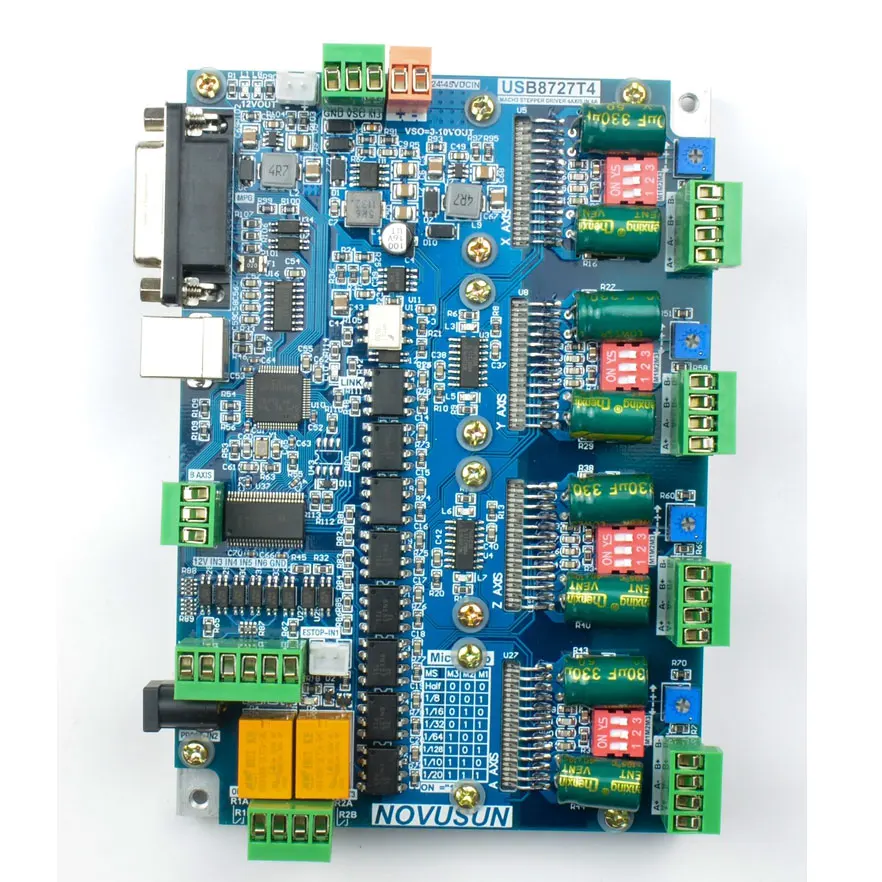 USB8727T4 USB MACH3 4 оси ЧПУ контроллер с приводом все в одном 200 кГц 4-полосный шаговый двигатель привод для 0-4A