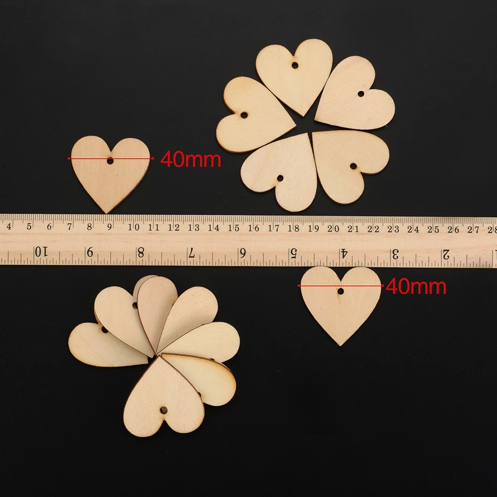 100Pcs 40MM Blank Heart Wood Slices Discs with 10M Twine DIY Decorations for Wedding Arts Crafts Card Making Drawing | Дом и сад
