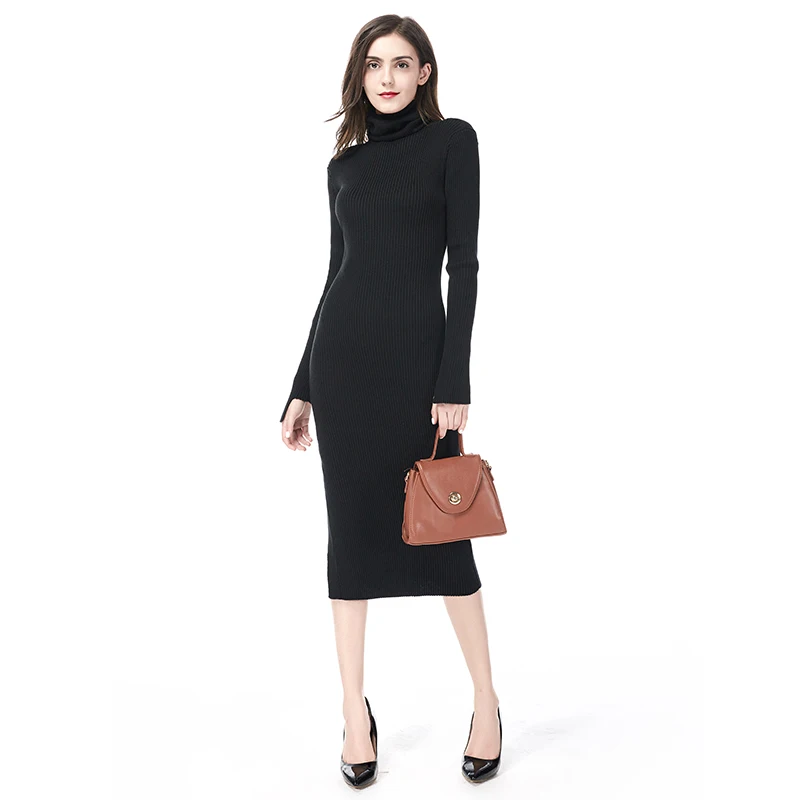 2018 Korean Autumn Winter Women Sweater Dress Elasticity Turtleneck Knitted Pullover Loose Solid Female Jumper Dresses GGM18035 | Женская