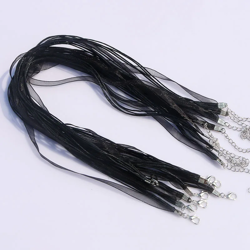 

Wholesale 100pcs 18Inch Adjustable Black Organza Ribbon Necklace Cord with Lobster Clasp For Charm DIY Jewelry Making