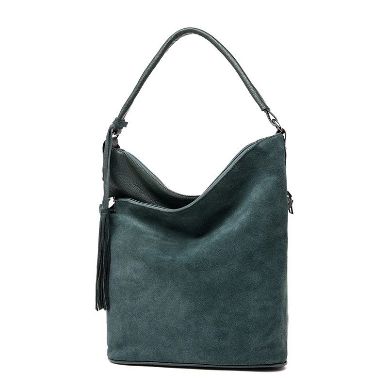 Fashion Faux Suede Luxury Handbags Women Bags Designer Tassel Bucket big Shoulder Bag 2018Sac a Main Femme High Quality Tote Bag - Цвет: Green