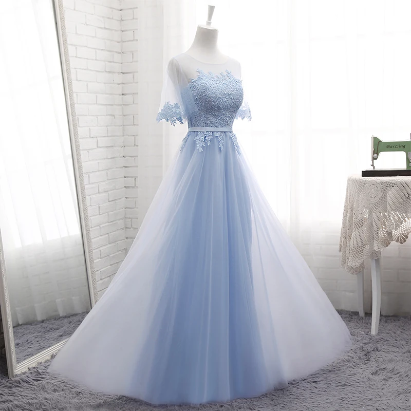 Robe De Soriee новые светильник синий платье подружки невесты короткий рукав кружево с