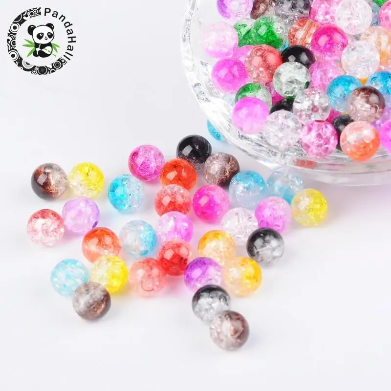 

8mm Two Tone Round Transparent Crackle Acrylic Beads Half Spray Painted Mixed Color Hole: 2mm about 1892pcs/500g