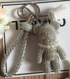 white bear Блестящее украшение из жемчуга, полностью украшенное стразами, волшебный медведь, брелок для автомобиля и сумки, подвесное кольцо для ключей с подвеской - Цвет: white bear