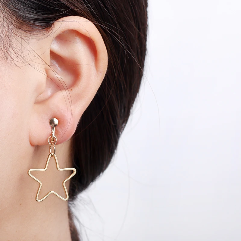 

Metal Geometry Earrings No Hole Ear Clips Round/Triangle/Square/Hexagon/Pentagram Clip Earrings Without Piercing CE209