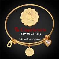 zodiac signs charm capricorn bangle for women men fashion jewelry gold color horoscopes bracelets for women h970