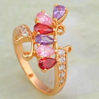 new hot popular multi gem stone rings for women fashion jewellery gold color cubic zirconia ring size 6 7 8 ar586