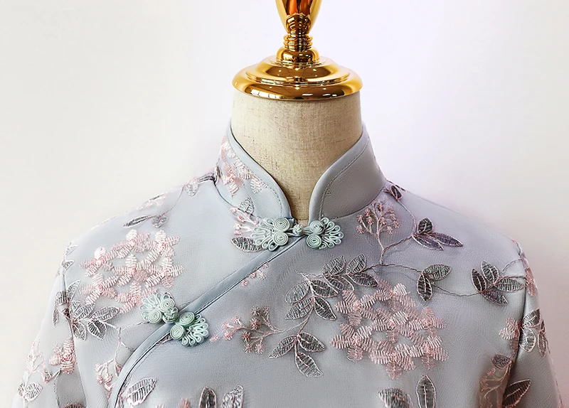 Осеннее винтажное платье размера плюс Vestidos, розовые, синие вечерние платья с рукавом три четверти и вышивкой в китайском стиле, рождественское платье