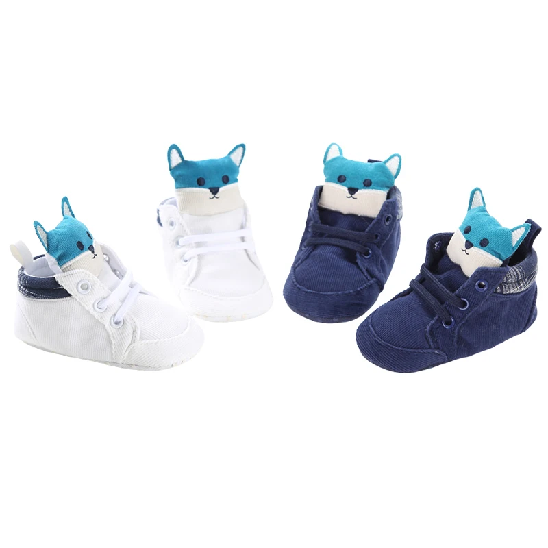 White And Navy 2 пары; обувь для новорожденных с головой лисы; обувь для маленьких мальчиков и девочек на мягкой подошве; обувь для первых шагов; Милые мокасины; нескользящие кроссовки для малышей - Цвет: White And Navy