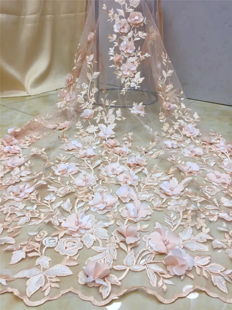 3D цветы с бусинами нигерийское французское Сетчатое кружево красивая вышитая