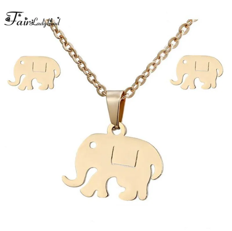 Ожерелье и серьги Fairladyhood в форме слона из нержавеющей стали|necklace and earrings|stainless steel