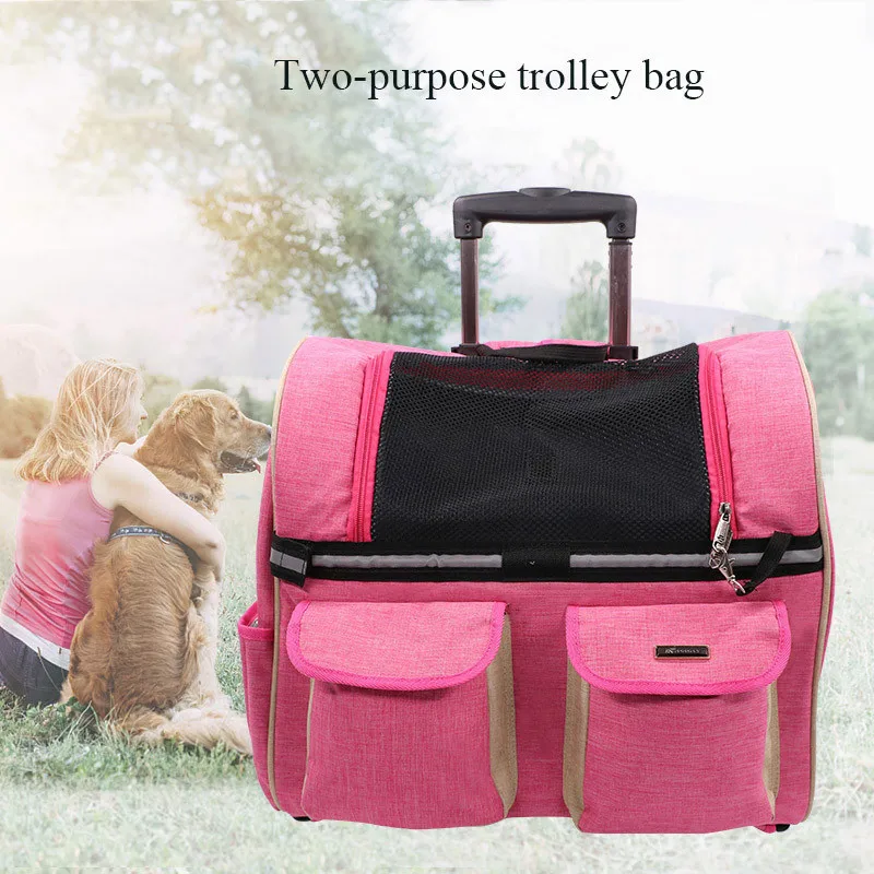 Rose red AHUAPET собака прогулочная коляска Домашние животные тяга пакет Kitty рюкзак для перевозки кошек нейлоновая дышащая сетчатая сумка для собак дорожная тележка E - Цвет: Rose red
