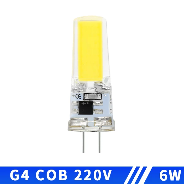 COB светодиодный светильник G4 G9 E14 AC/DC 12 В 220 В 3 Вт 6 Вт 9 Вт лампада светодиодный G4 G9 лампочка с регулируемой яркостью для кристаллического галогенного прожектора люстра - Испускаемый цвет: COB G4 220V 6W