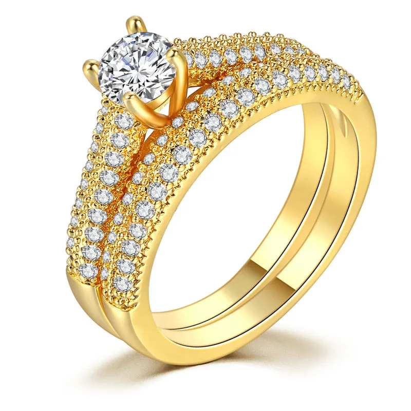 Women Ring Золотой цвет CZ циркон палец кольцо набор обручальные кольца пары подарок для женщин и мужчин ювелирные изделия - Цвет основного камня: Women Ring