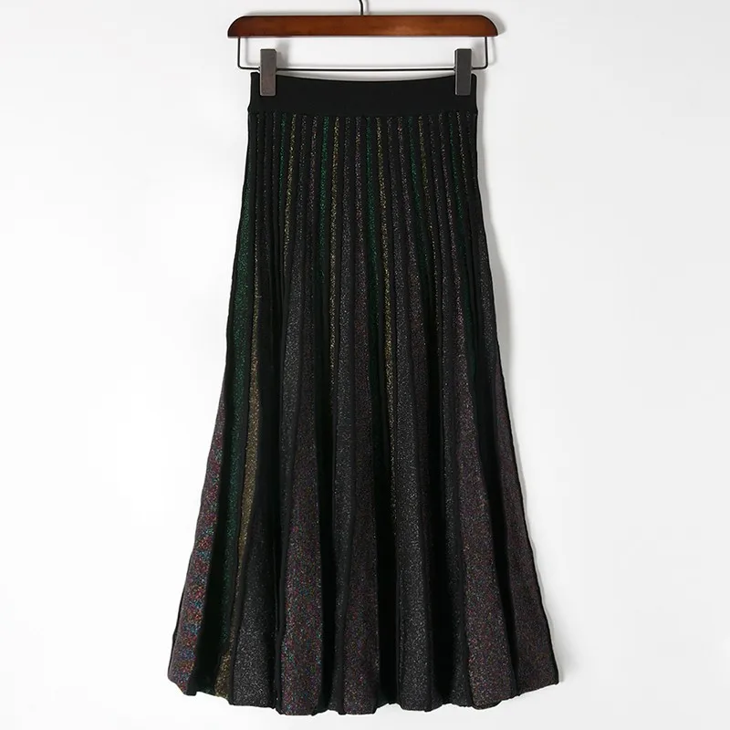 glitter pleated Элегантная блестящая плиссированная юбка для женщин осень зима вязаные юбки для женщин шикарный свитер А-силуэта длинная юбка для женщин Ретро блестящая юбка - Цвет: glitter pleated