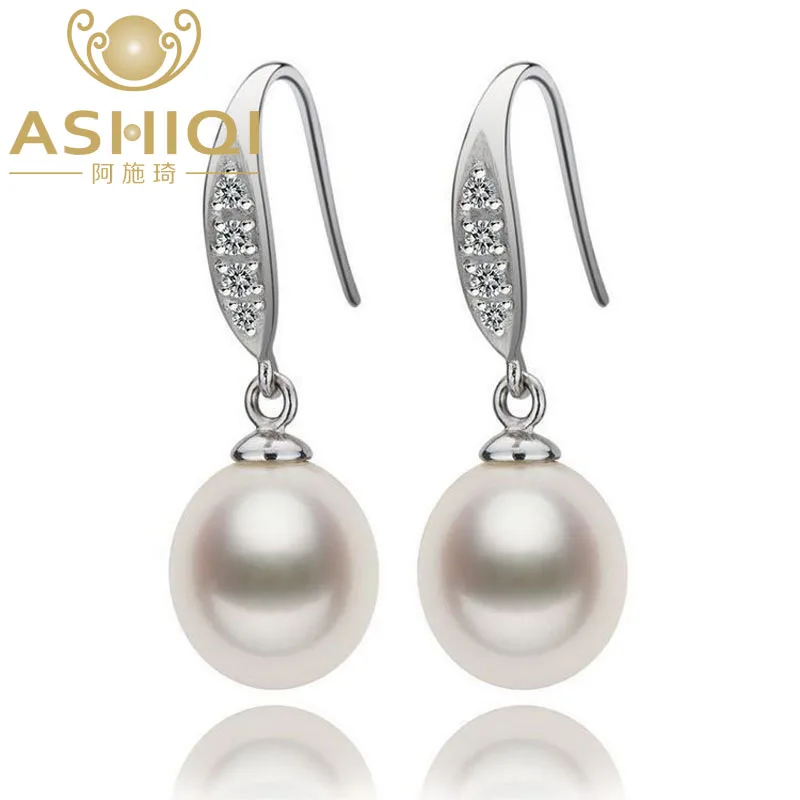 Женские серьги капли из натурального пресноводного жемчуга ASHIQI серебро 925