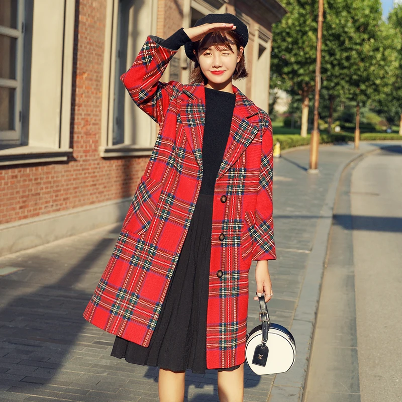 

Women Buffalo Plaid Longline Coat 2018 Houndstooth Ladies Formal Blends Cropped Blazer Open Front Coats Notched Lapels Women's