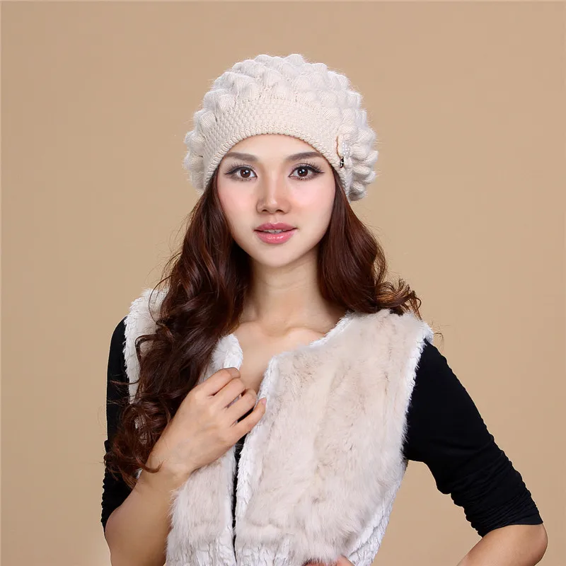 beige Charles Perra женские зимние шапки, теплые двухслойные шерстяные вязаные шапки, повседневные Модные Элегантные вязаные шапочки Skullies 2851 - Цвет: beige