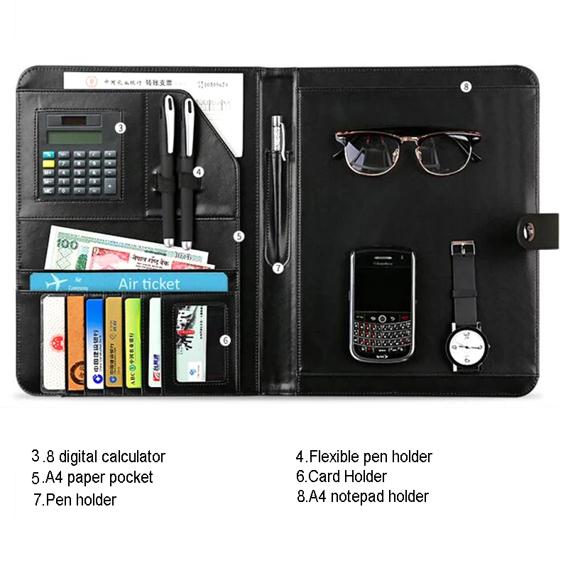 Держатель для блокнотов блокноты на молнии Padfolio A4 калькулятор менеджер зажим