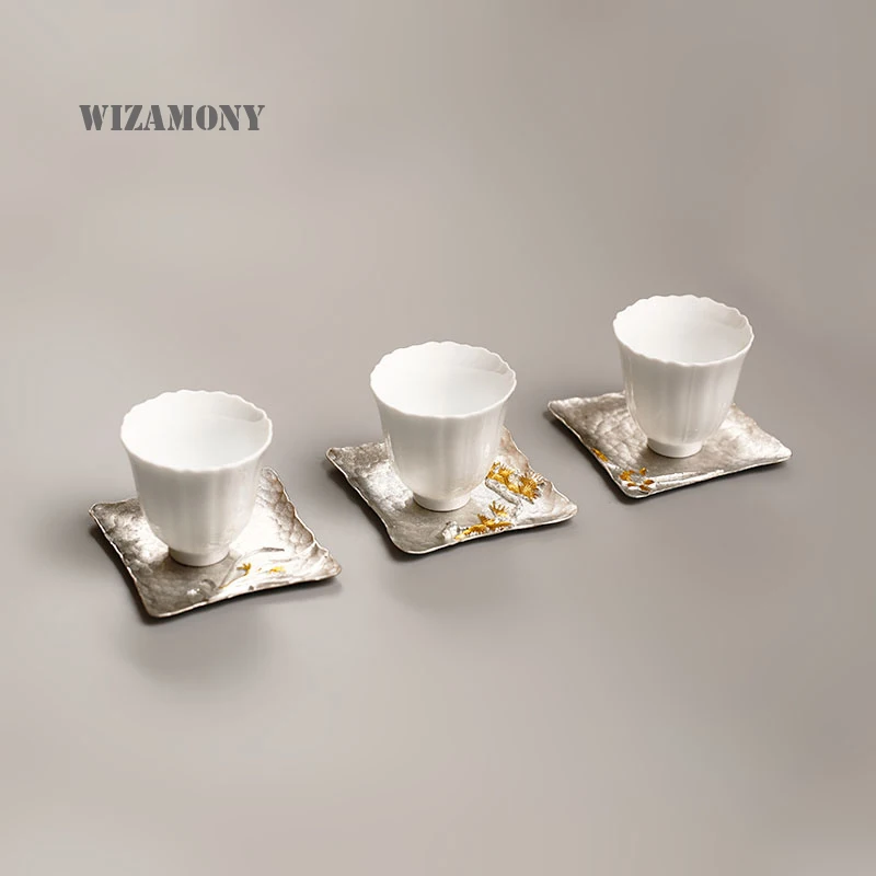 WIZAMONY 1 шт. полностью ручной работы китайская жестяная чайная тарелка поднос для
