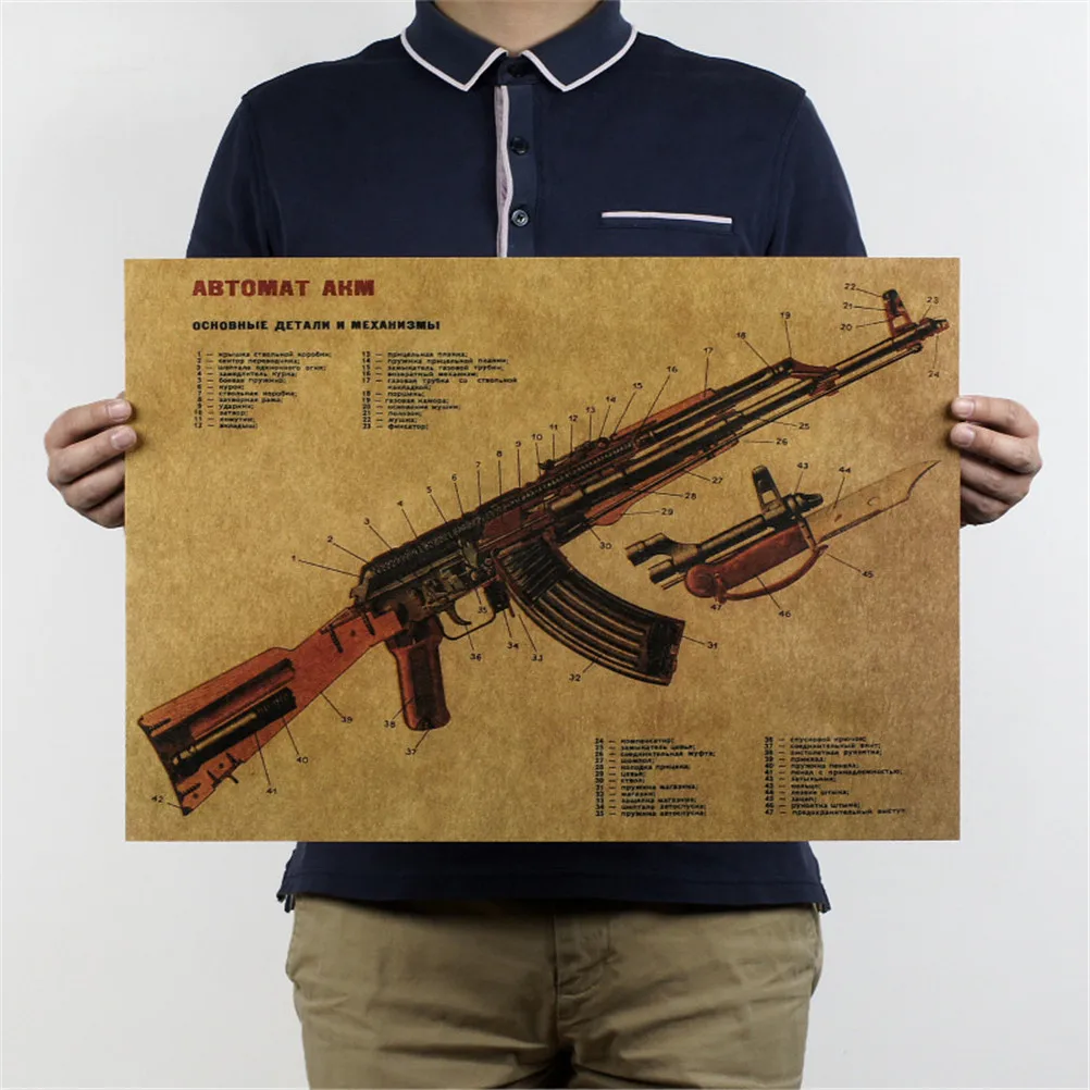 Винтаж плакат AK 47 крафт Бумага Краски фоновая фотография в стиле ретро Стикеры