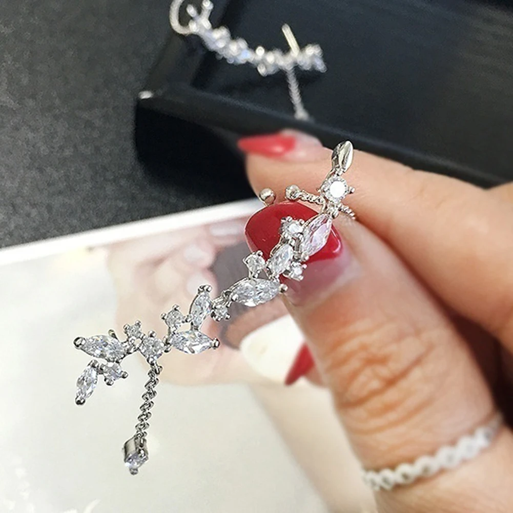 Shiny Rhinestone Inlay Flower Ear Jacket Cuff Clip Earrings Women | Украшения и аксессуары