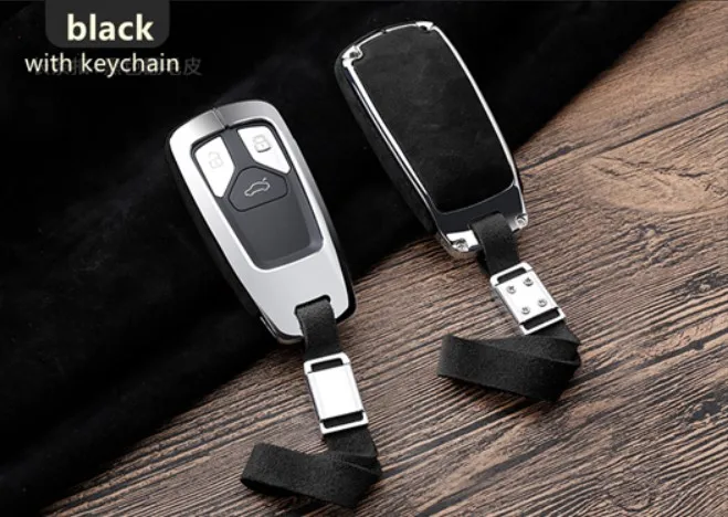 black keychain Высокое качество, кожаный чехол-держатель для ключей для Audi A4 Allroad B9 Q5 Q7 TT TTS 4M 8S аксессуары - Название цвета: black keychain