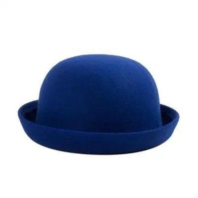 Royal blue Retail Little Girls Fedora Hat Dome Cap Children Dress Hats Kids Caps Felt Hats Wool Felting Bowler Hat - Цвет: Royal blue