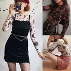 Женский прозрачный сетчатый топ, модная футболка с длинными рукавами и круглым вырезом для девушек, стильные повседневные футболки, лето 2019